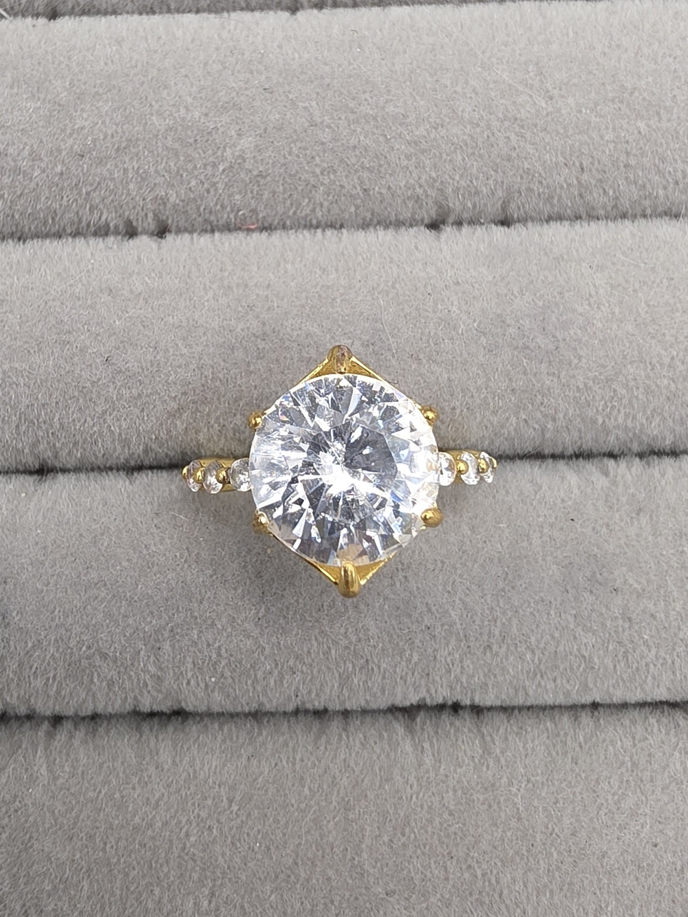 Gold-Tone Solitaire CZ Ring Size 6 1/2 with Accent Stones